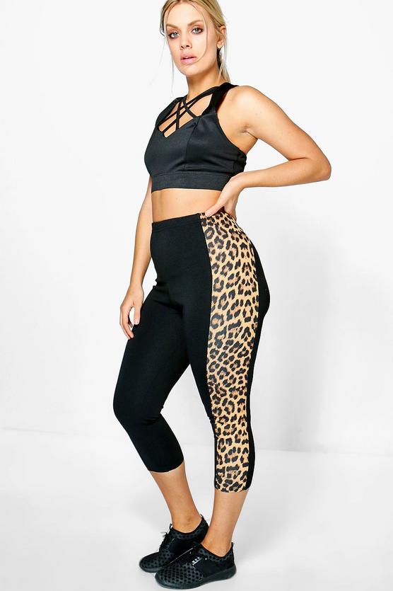 Plus Kia Leopard Print Contrast Running Legging